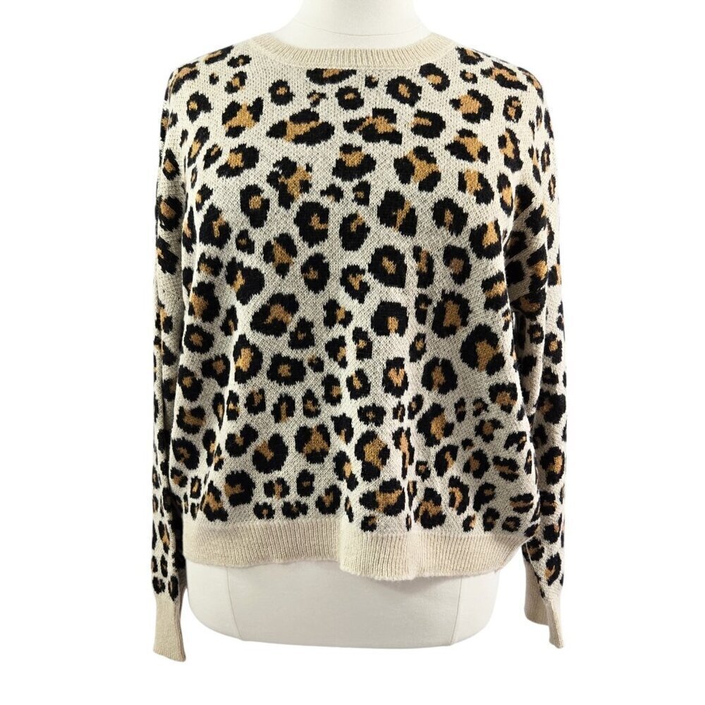 Knox Rose Leopard Print Pixelated Look Crewneck Sweater Relaxed Fit